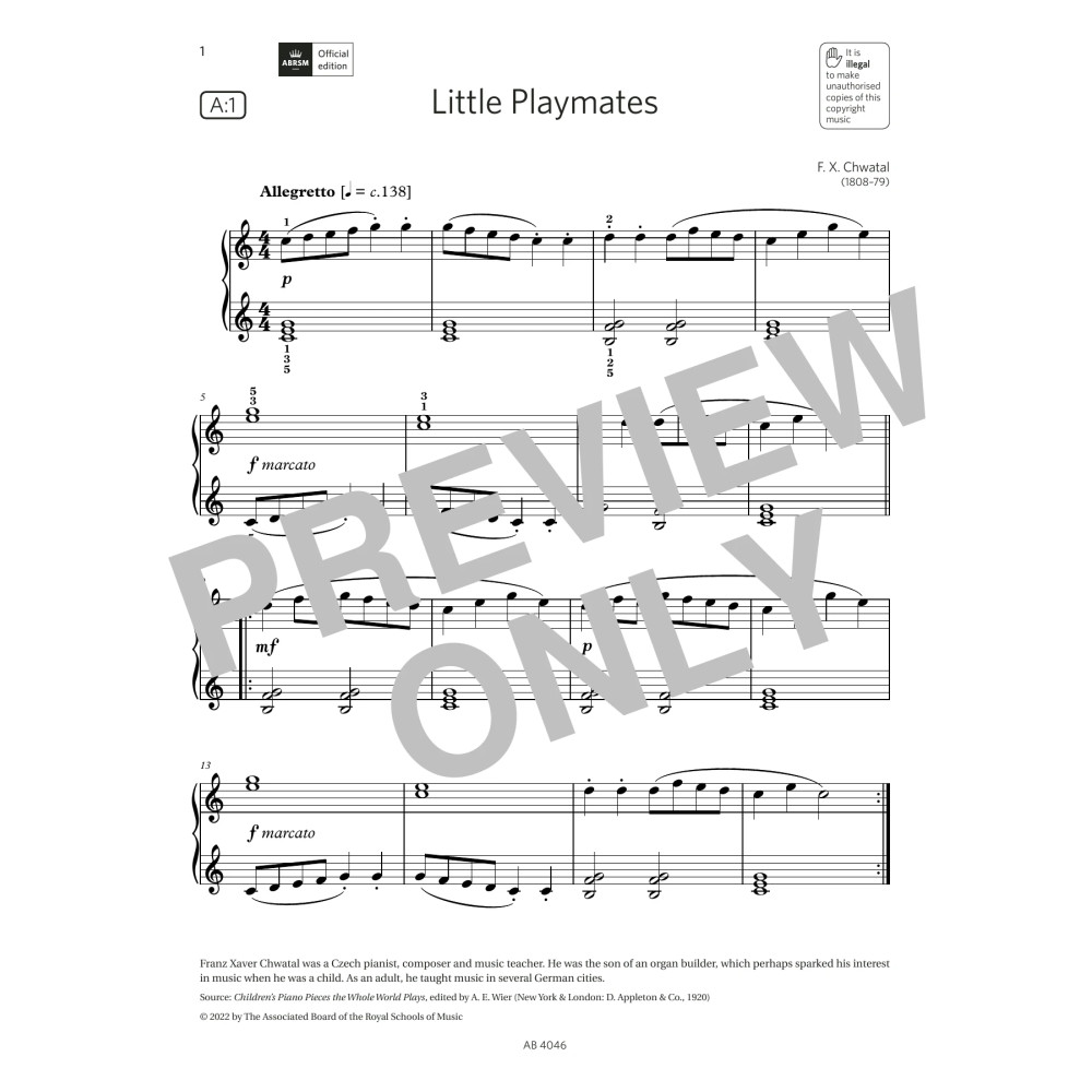 Little Playmates (Grade Initial, list A1, from the ABRSM Piano Syllabus 2023 & 2024)