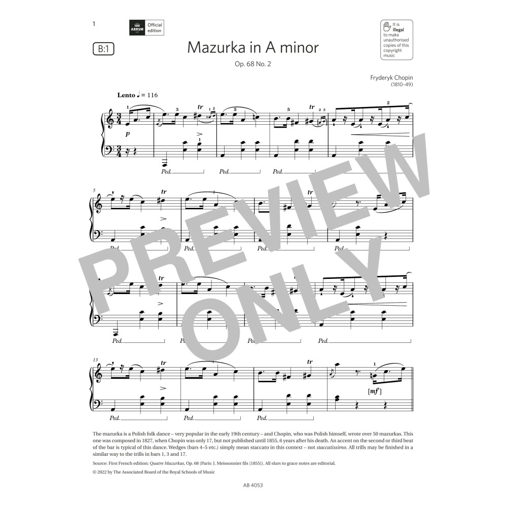 Mazurka in A minor (Grade 7, list B1, from the ABRSM Piano Syllabus 2023 & 2024)