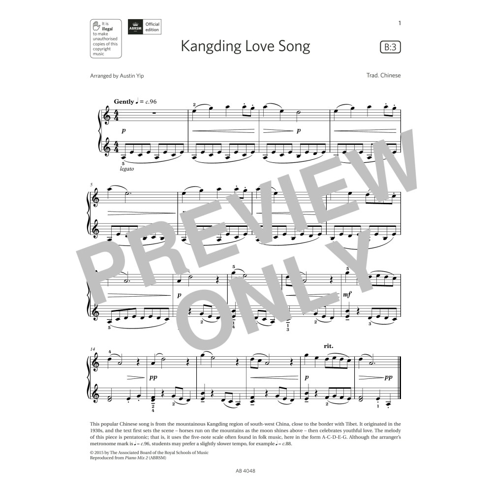 Kangding Love Song (Grade 2, list B3, from the ABRSM Piano Syllabus 2023 & 2024)