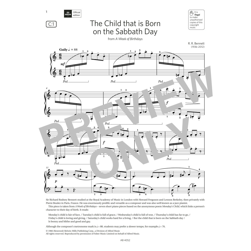 The Child that Is Born on the Sabbath Day (Grade 6, list C1, from ABRSM Piano Syllabus 2023 & 2024)