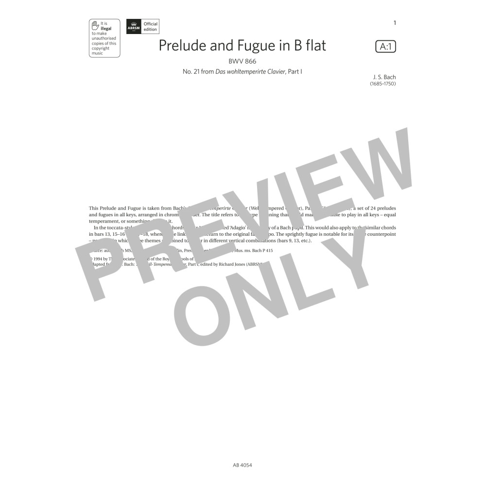 Prelude and Fugue in B flat (Grade 8, list A1, from the ABRSM Piano Syllabus 2023 & 2024)