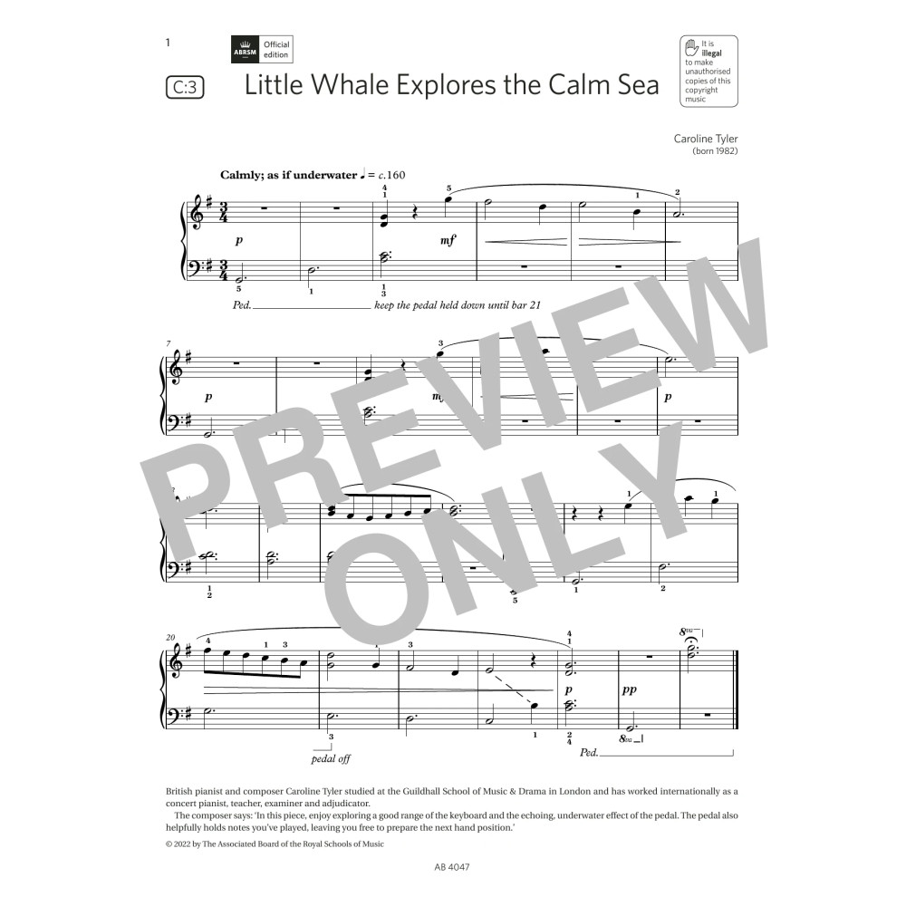 Little Whale Explores the Calm Sea (Grade 1, list C3, from the ABRSM Piano Syllabus 2023 & 2024)