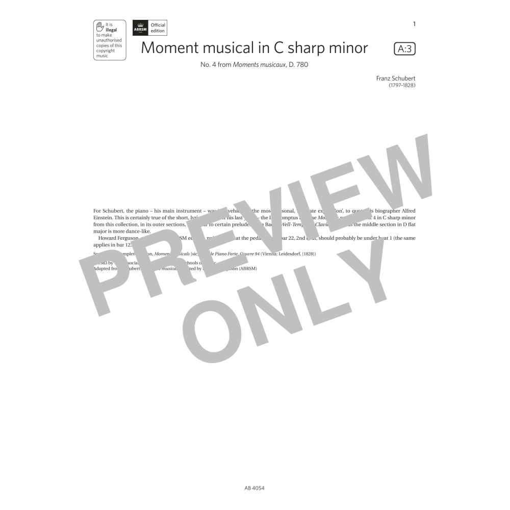 Moment musical in C sharp minor (Grade 8, list A3, from the ABRSM Piano Syllabus 2023 & 2024)
