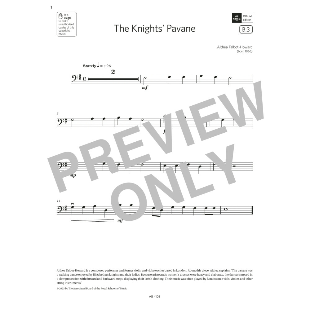 The Knights' Pavane (Grade Initial, B3, from the ABRSM Cello Syllabus from 2024)