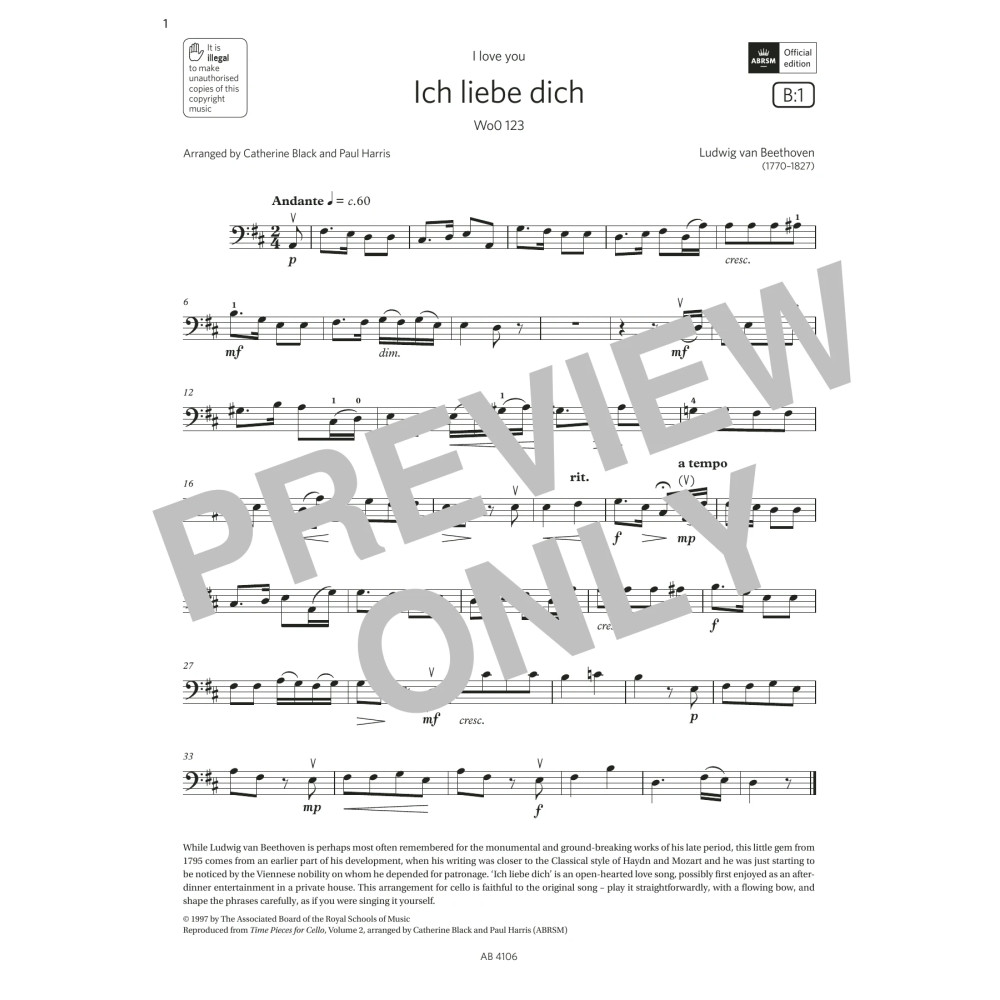 Ich liebe dich (Grade 3, B1, from the ABRSM Cello Syllabus from 2024)
