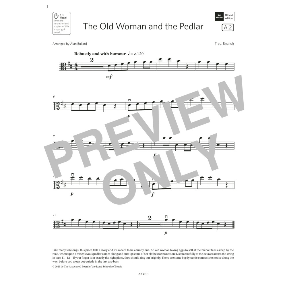 The Old Woman and the Pedlar (Grade Initial, A2, from the ABRSM Viola Syllabus from 2024)