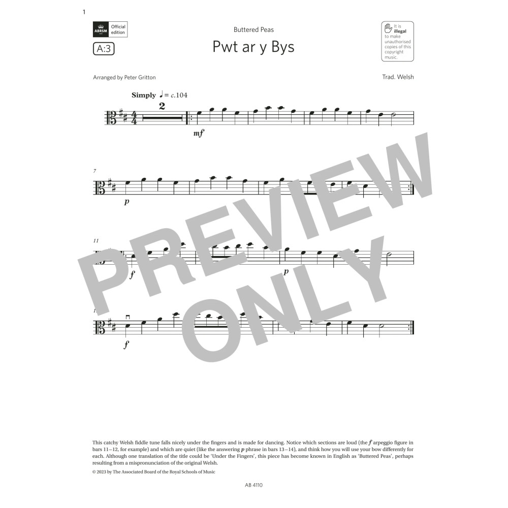 Pwt ar y Bys (Grade Initial, A3, from the ABRSM Viola Syllabus from 2024)