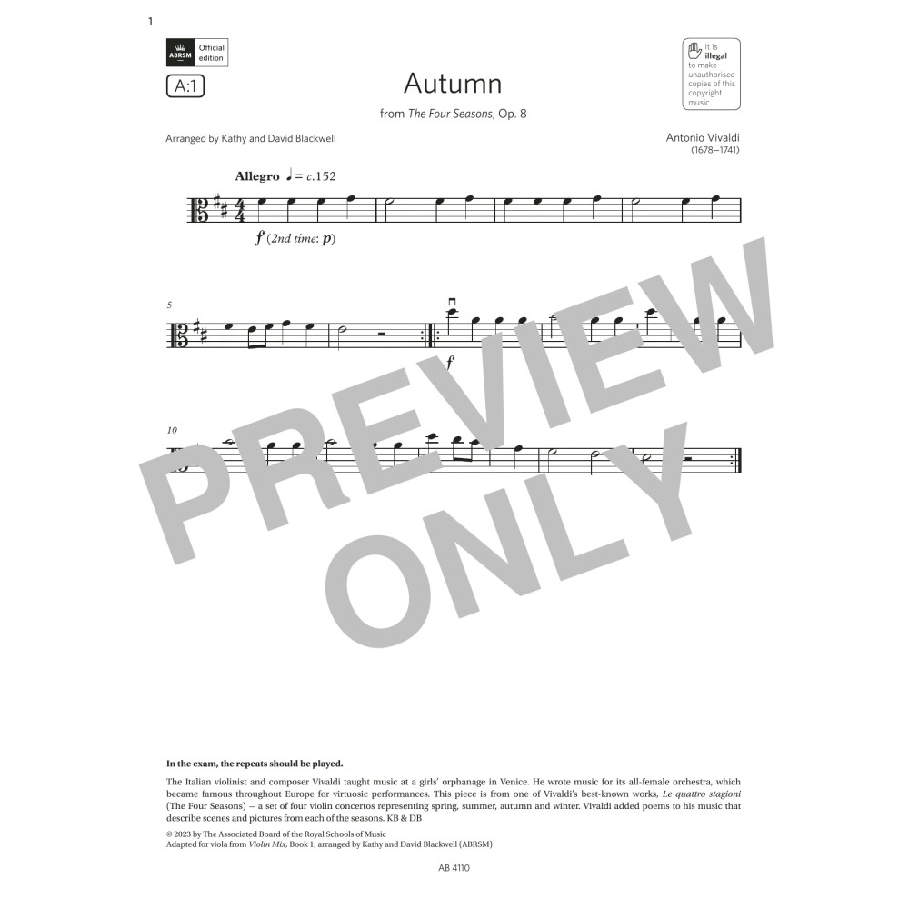 Autumn (Grade Initial, A1, from the ABRSM Viola Syllabus from 2024)
