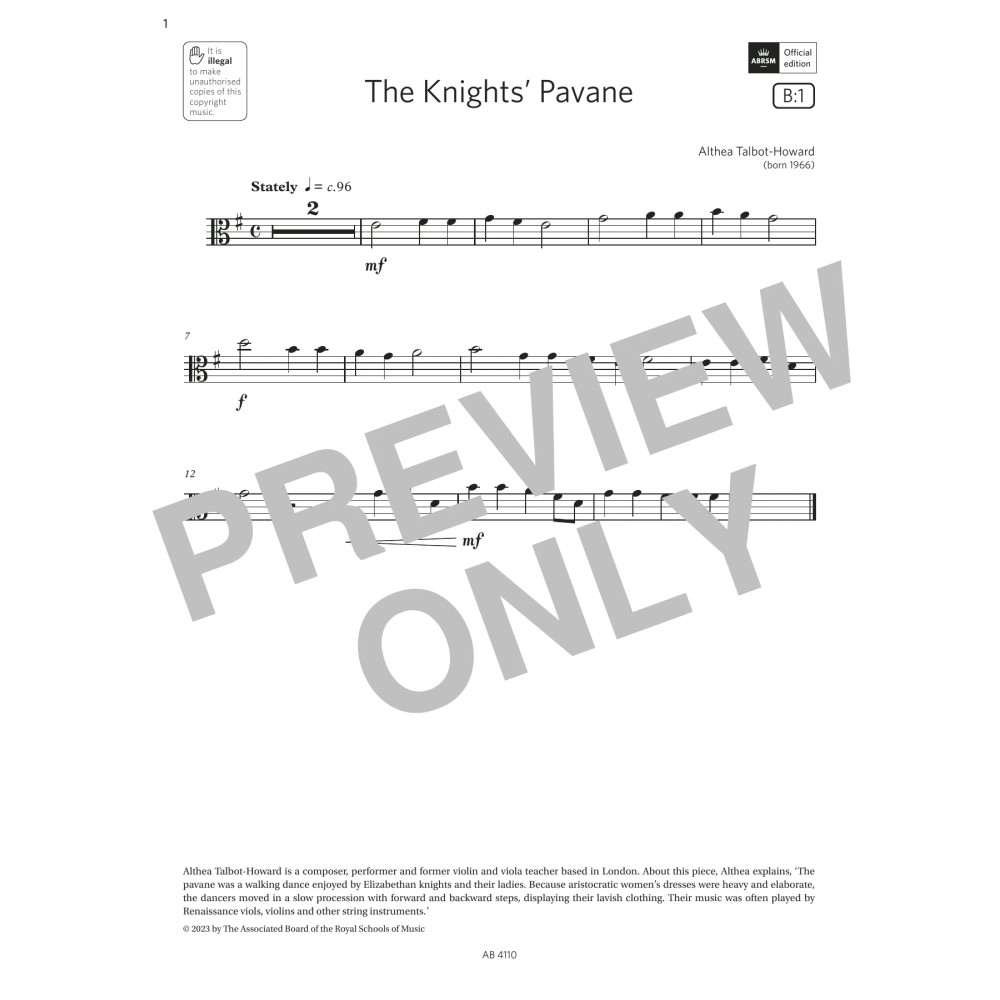 The Knights' Pavane (Grade Initial, B1, from the ABRSM Viola Syllabus from 2024)