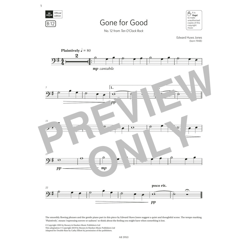 Gone for Good (Grade Initial, B12, from the ABRSM Double Bass Syllabus from 2024)