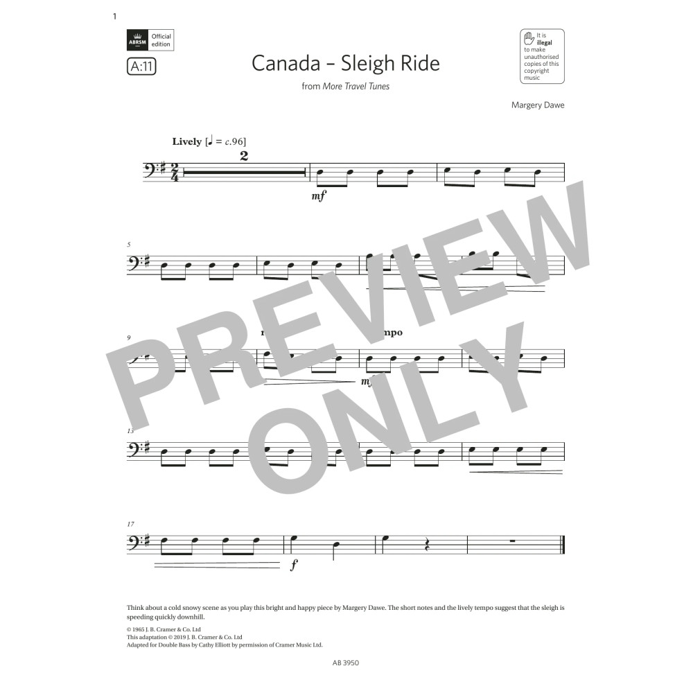 Canada - Sleigh Ride (Grade Initial, A11, from the ABRSM Double Bass Syllabus from 2024)