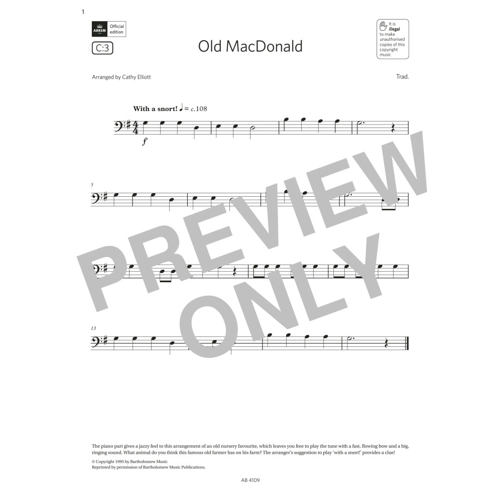 Old MacDonald (Grade Initial, C3, from the ABRSM Double Bass Syllabus from 2024)