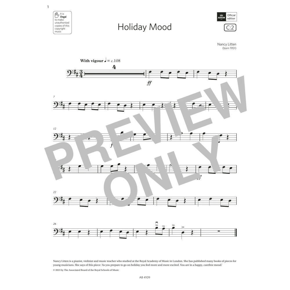 Holiday Mood (Grade Initial, C2, from the ABRSM Double Bass Syllabus from 2024)