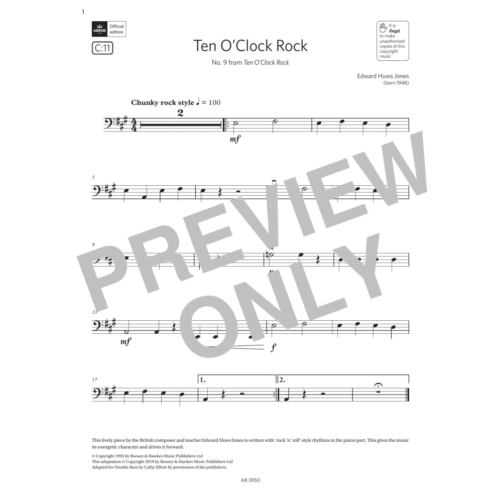 10 O'Clock Rock (Grade Initial, C11, from the ABRSM Double Bass Syllabus from 2024)