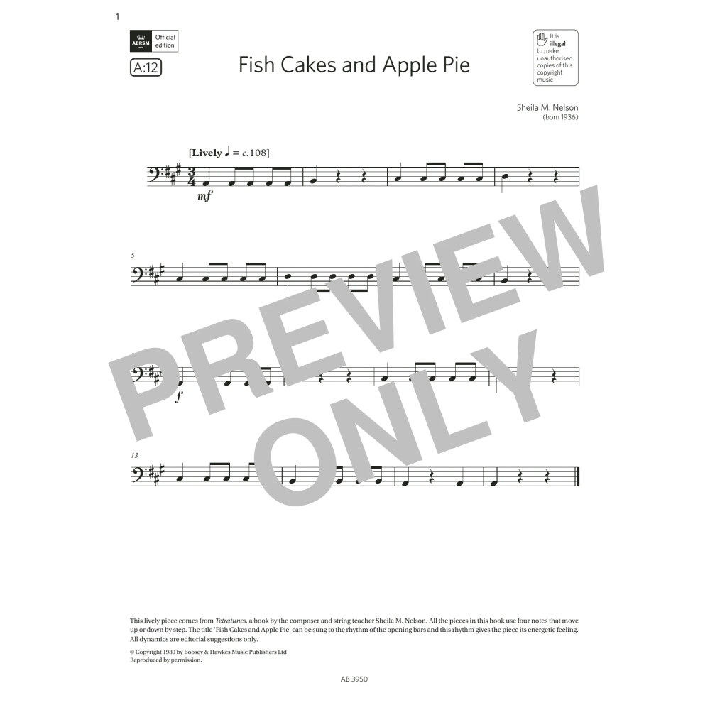 Fish Cakes and Apple Pie (Grade Initial, A12, from the ABRSM Double Bass Syllabus from 2024)