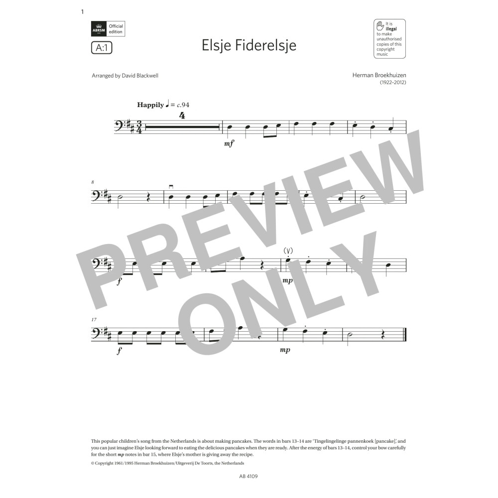 Elsje Fiderelsje (Grade Initial, A1, from the ABRSM Double Bass Syllabus from 2024)