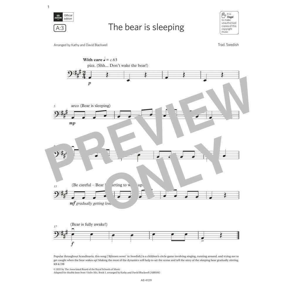 The bear is sleeping (Grade Initial, A3, from the ABRSM Double Bass Syllabus from 2024)