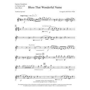 Bless That Wonderful Name (arr. Michael Ware) - Soprano Sax/Clarinet(sub oboe)