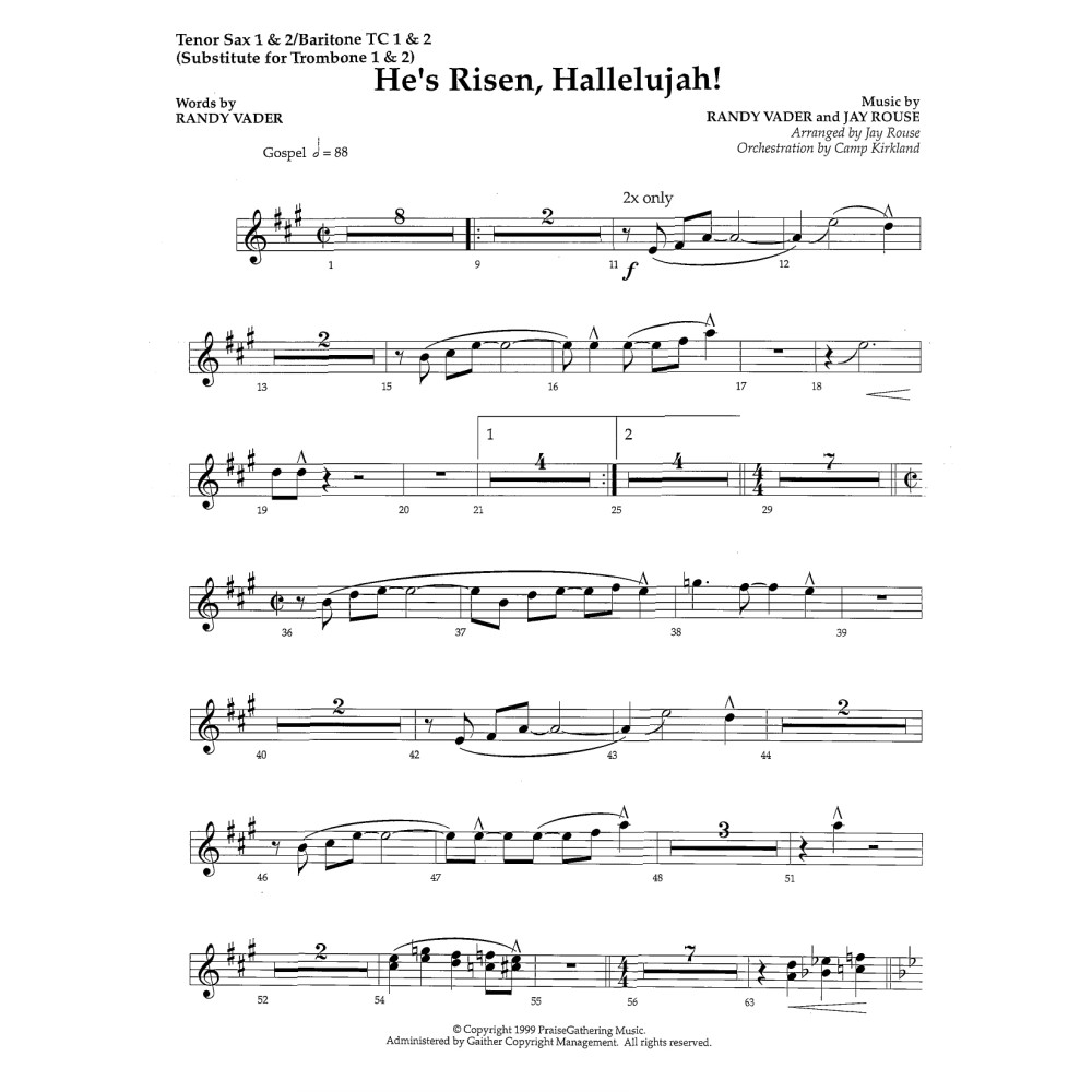 He's Risen, Hallelujah! - Tenor Sax 1,2/Baritone TC 1,2
