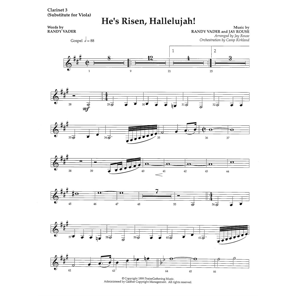 He's Risen, Hallelujah! - Clarinet 3 (Sub. Viola)