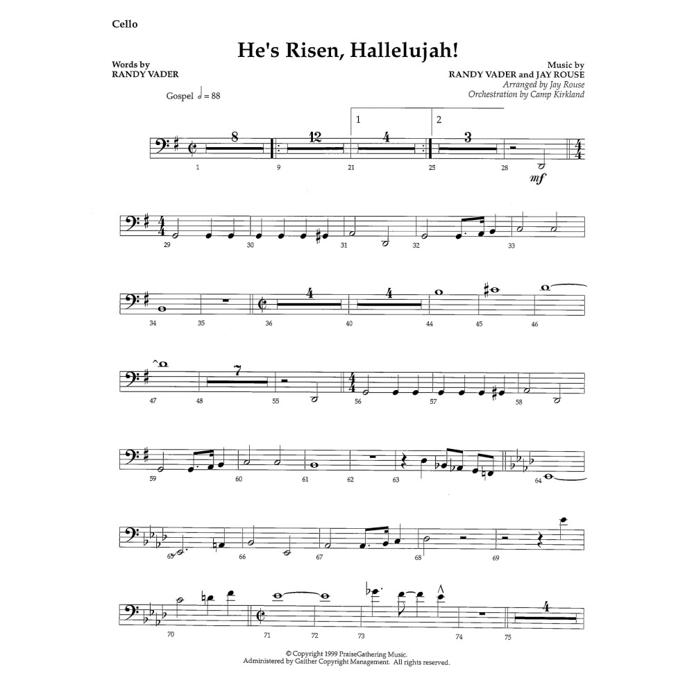 He's Risen, Hallelujah! - Cello