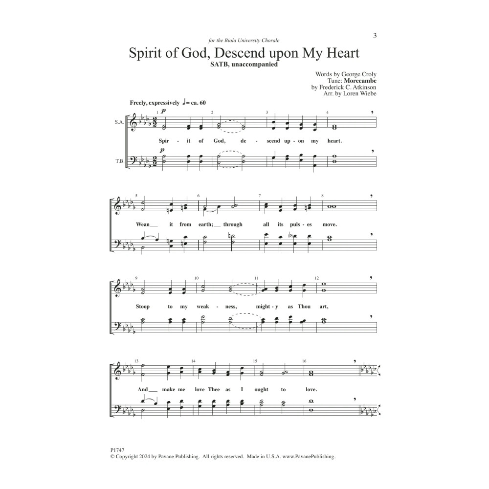 Spirit of God, Descend upon My Heart (arr. Loren Wiebe)