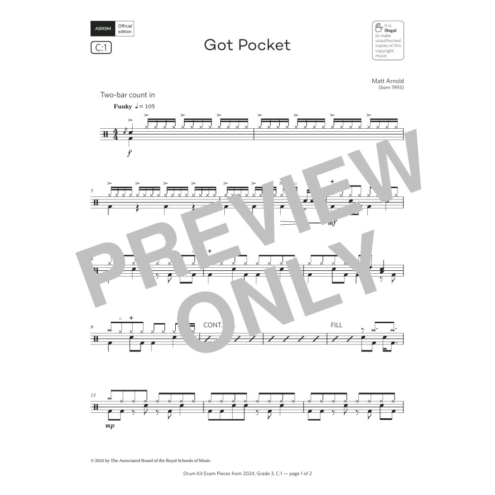 Got Pocket (Grade 3, list C1, from the ABRSM Drum Kit Syllabus 2024)