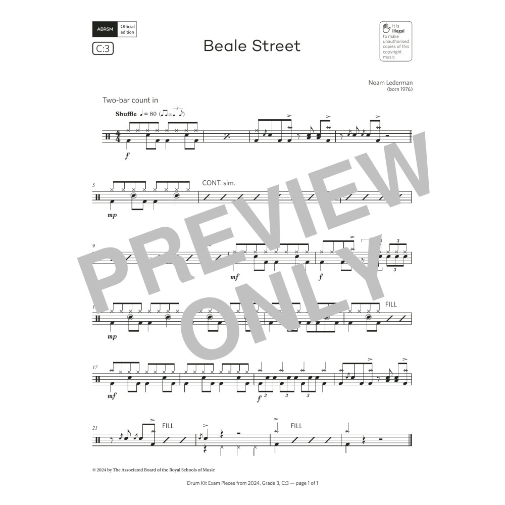 Beale Street (Grade 3, list C3, from the ABRSM Drum Kit Syllabus 2024)