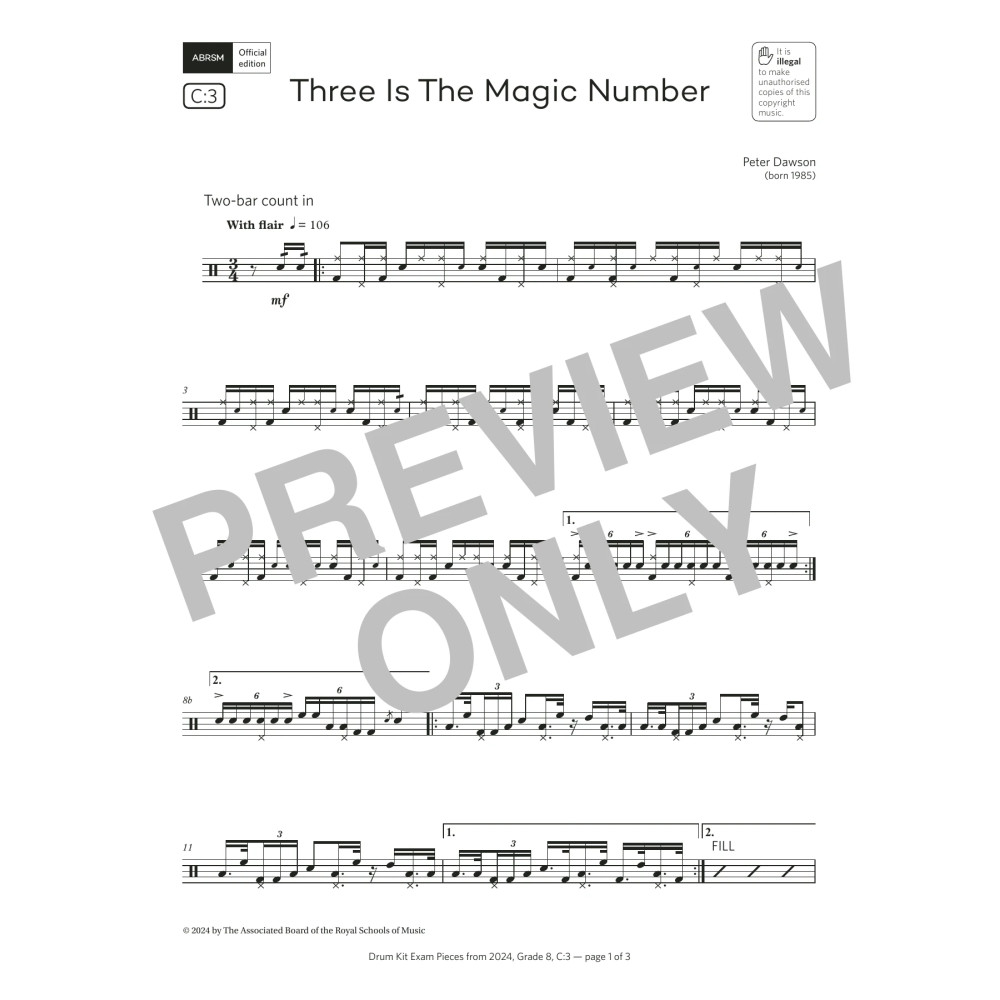Three Is The Magic Number (Grade 8, list C3, from the ABRSM Drum Kit Syllabus 2024)