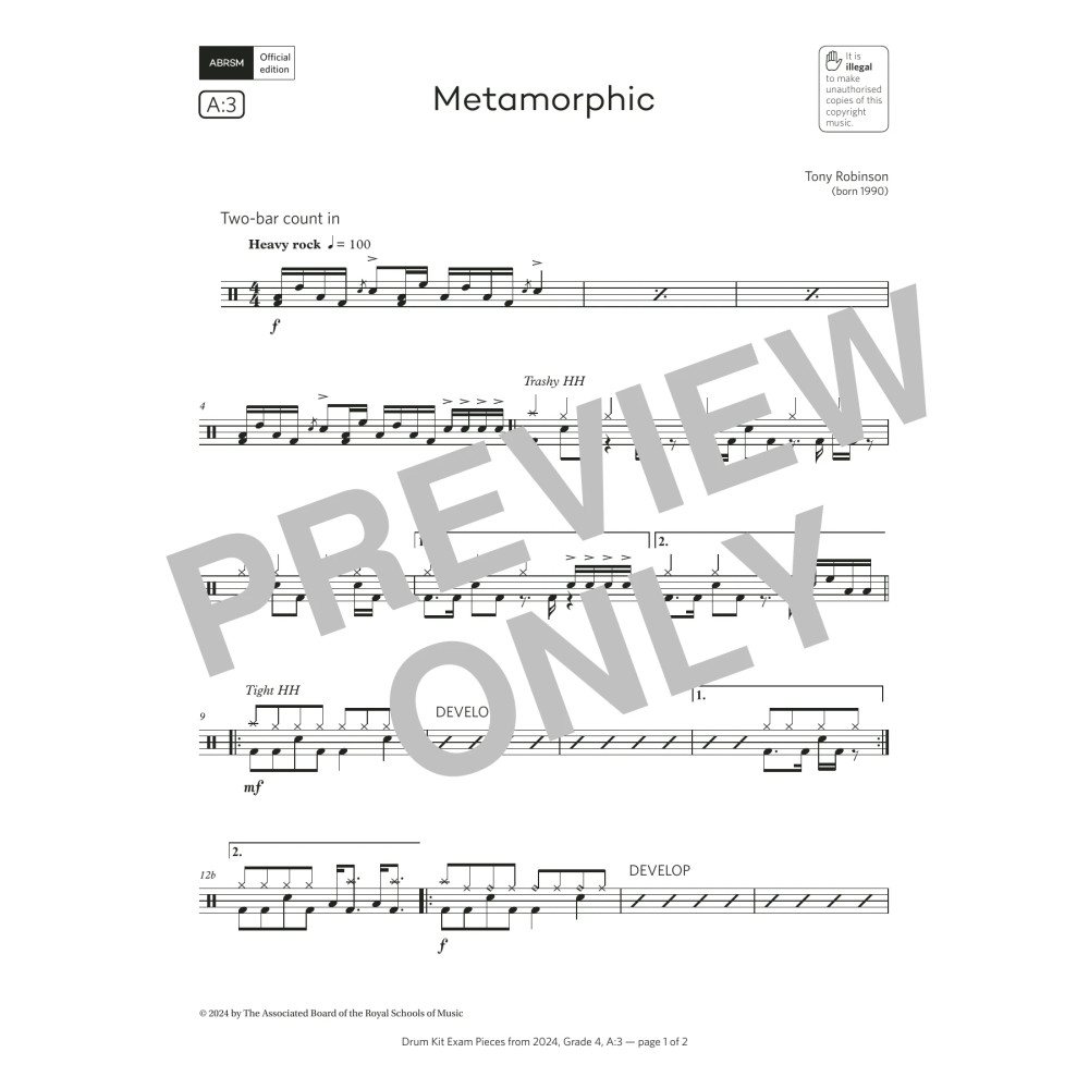 Metamorphic (Grade 4, list A3, from the ABRSM Drum Kit Syllabus 2024)