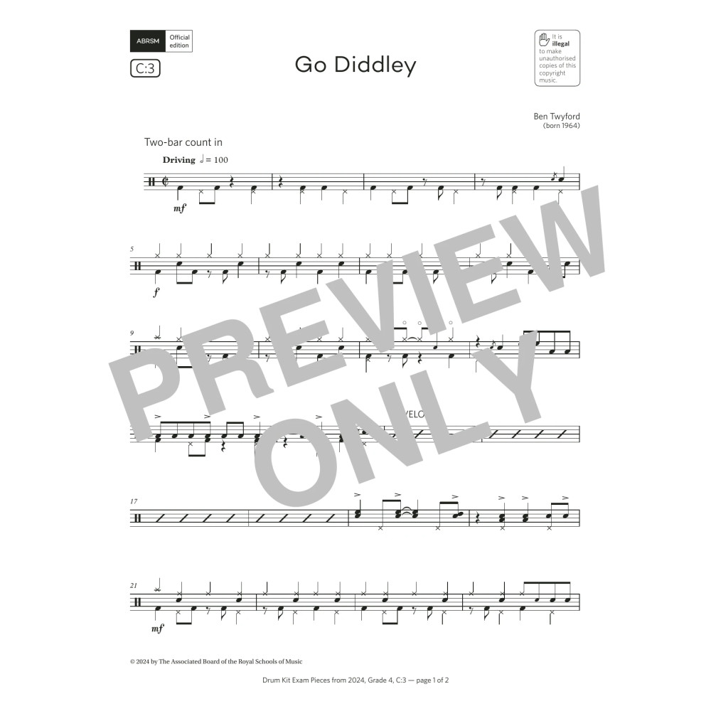 Go Diddley (Grade 4, list C3, from the ABRSM Drum Kit Syllabus 2024)