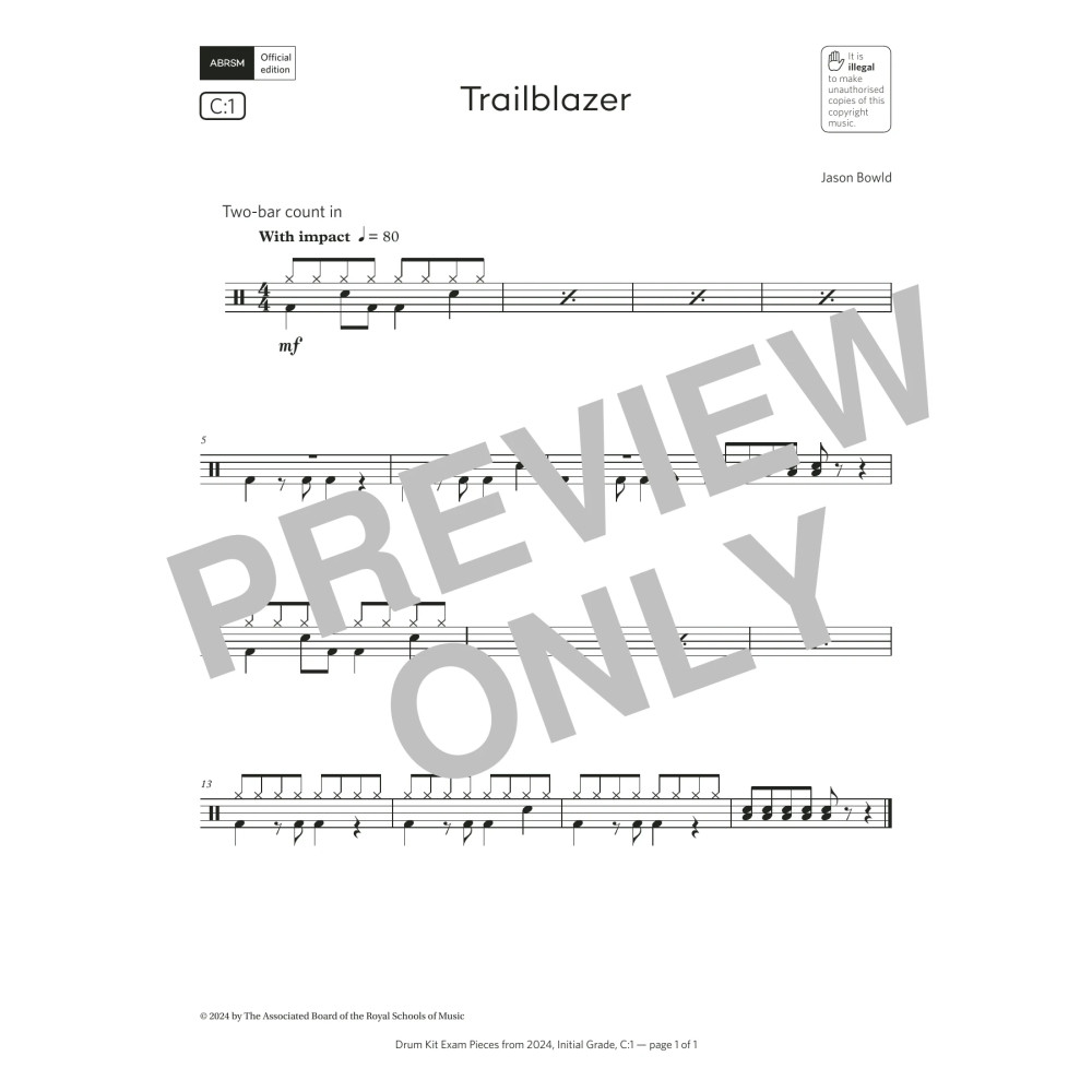 Trailblazer (Grade Initial, list C1, from the ABRSM Drum Kit Syllabus 2024)