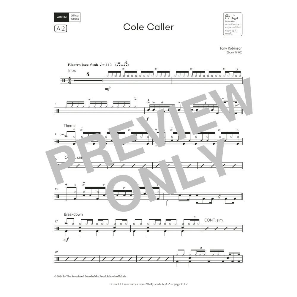 Cole Caller (Grade 6, list A2, from the ABRSM Drum Kit Syllabus 2024)