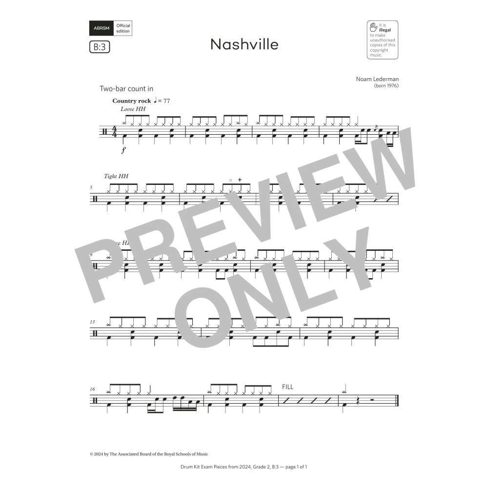 Nashville (Grade 2, list B3, from the ABRSM Drum Kit Syllabus 2024)