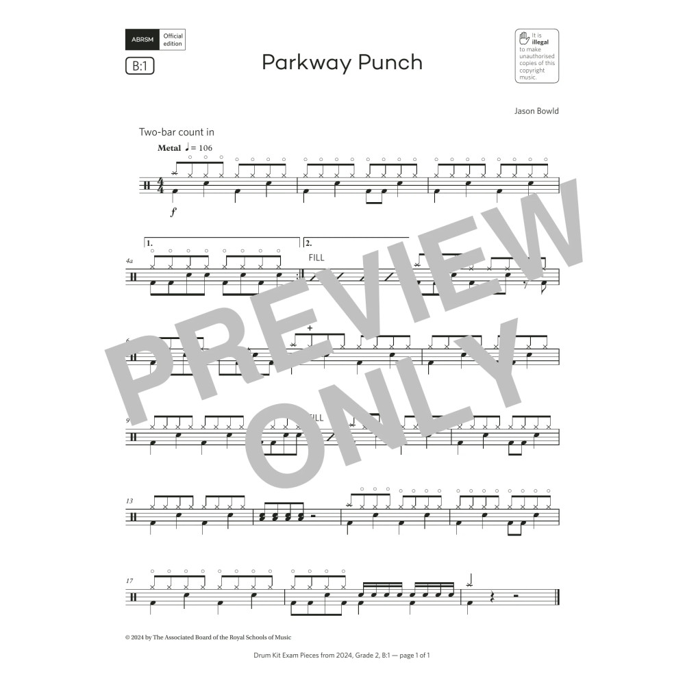 Parkway Punch (Grade 2, list B1, from the ABRSM Drum Kit Syllabus 2024)