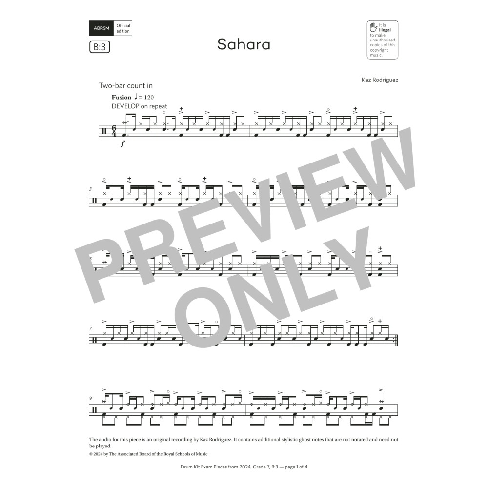 Sahara (Grade 7, list B3, from the ABRSM Drum Kit Syllabus 2024)