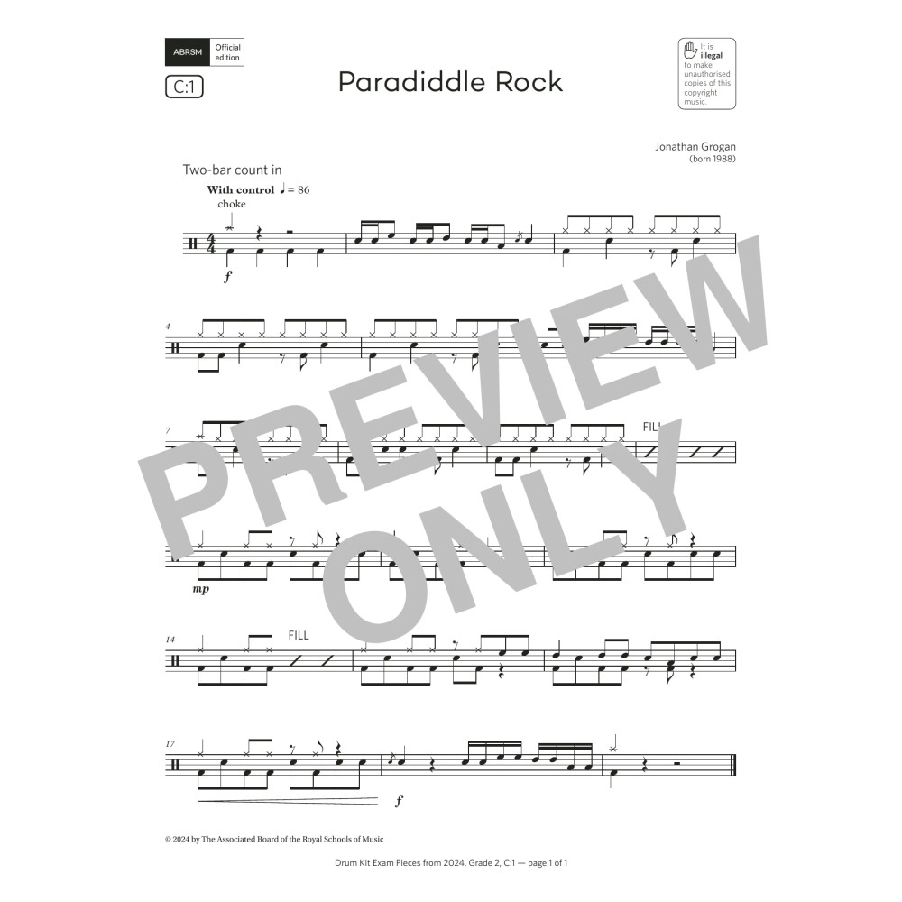 Paradiddle Rock (Grade 2, list C1, from the ABRSM Drum Kit Syllabus 2024)