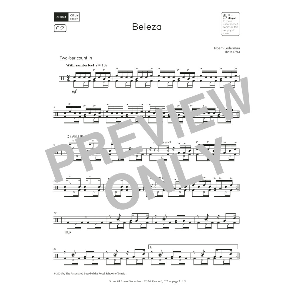 Beleza (Grade 8, list C2, from the ABRSM Drum Kit Syllabus 2024)