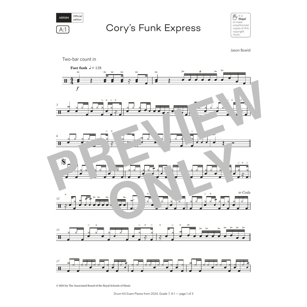 Cory's Funk Express (Grade 7, list A1, from the ABRSM Drum Kit Syllabus 2024)
