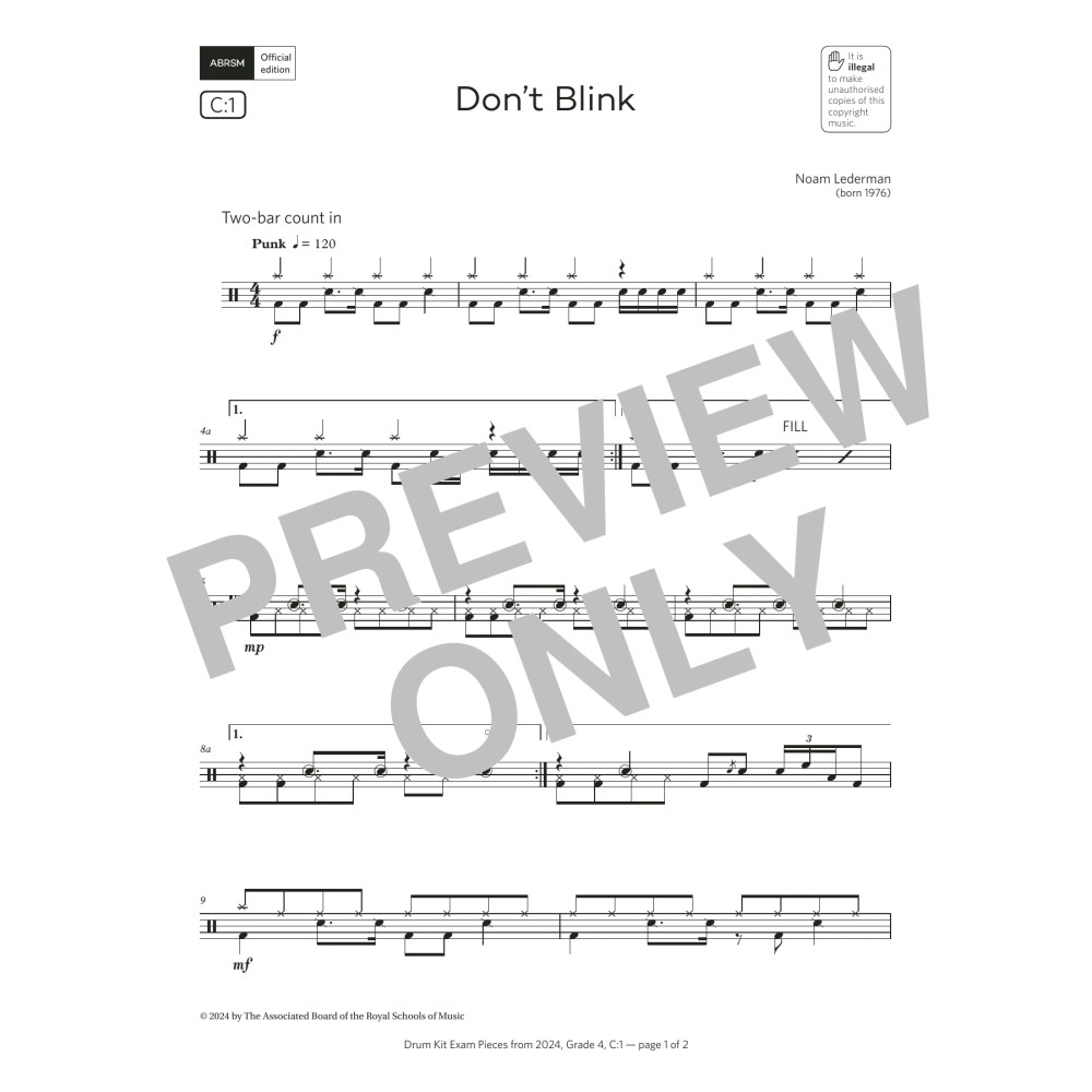 Don't Blink (Grade 4, list C1, from the ABRSM Drum Kit Syllabus 2024)