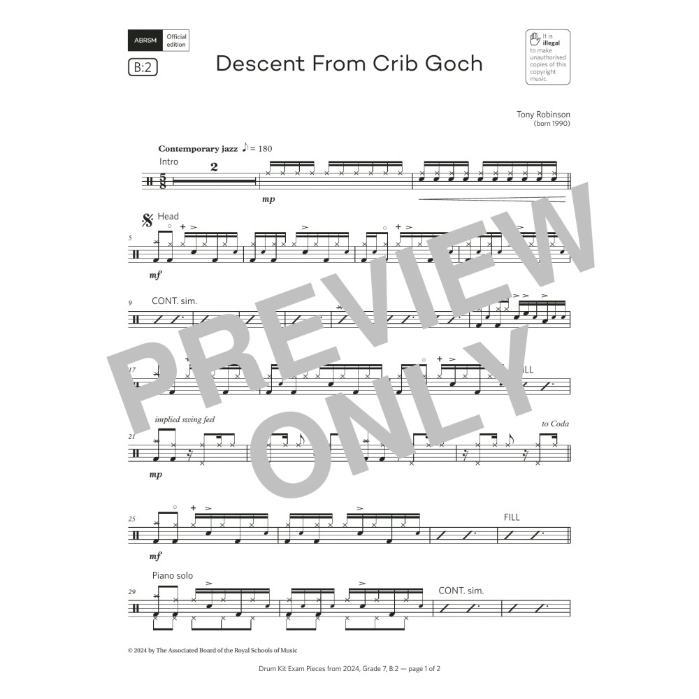 Descent From Crib Goch (Grade 7, list B2, from the ABRSM Drum Kit Syllabus 2024)