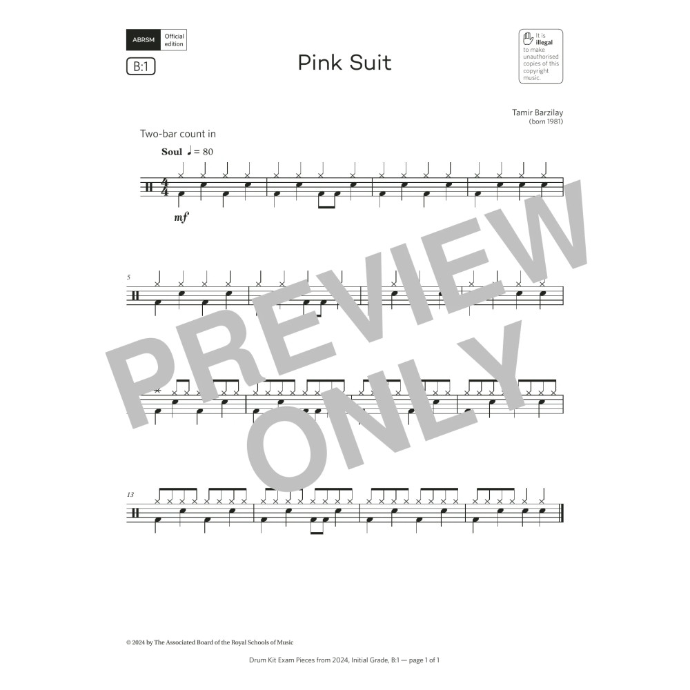 Pink Suit (Grade Initial, list B1, from the ABRSM Drum Kit Syllabus 2024)