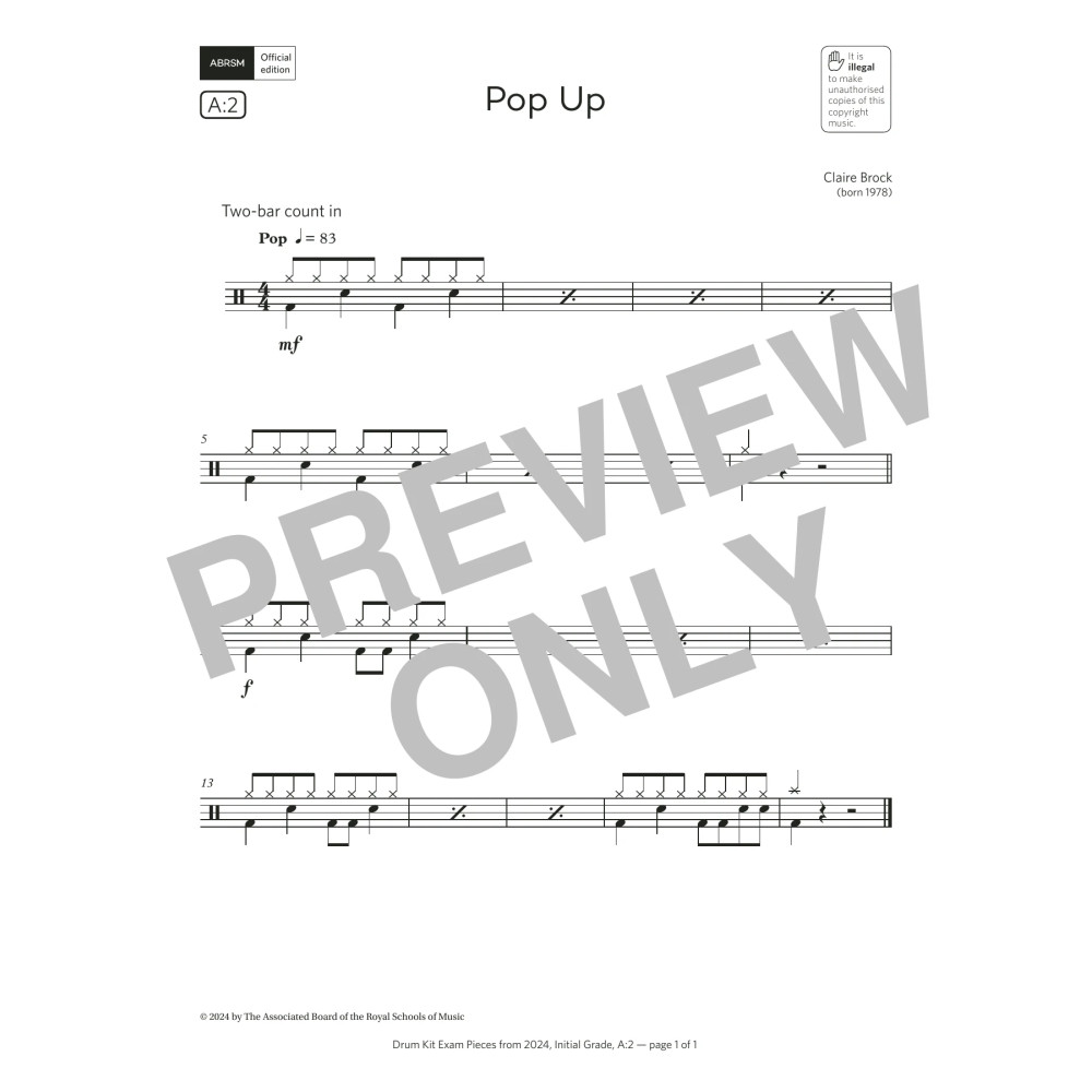 Pop Up (Grade Initial, list A2, from the ABRSM Drum Kit Syllabus 2024)