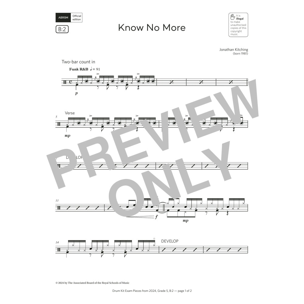 Know No More (Grade 5, list B2, from the ABRSM Drum Kit Syllabus 2024)