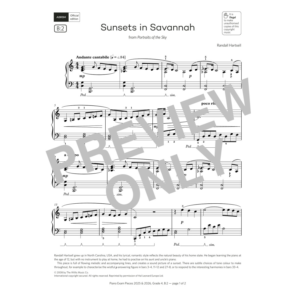 Sunsets in Savannah (Grade 4, list B2, from the ABRSM Piano Syllabus 2025 & 2026)