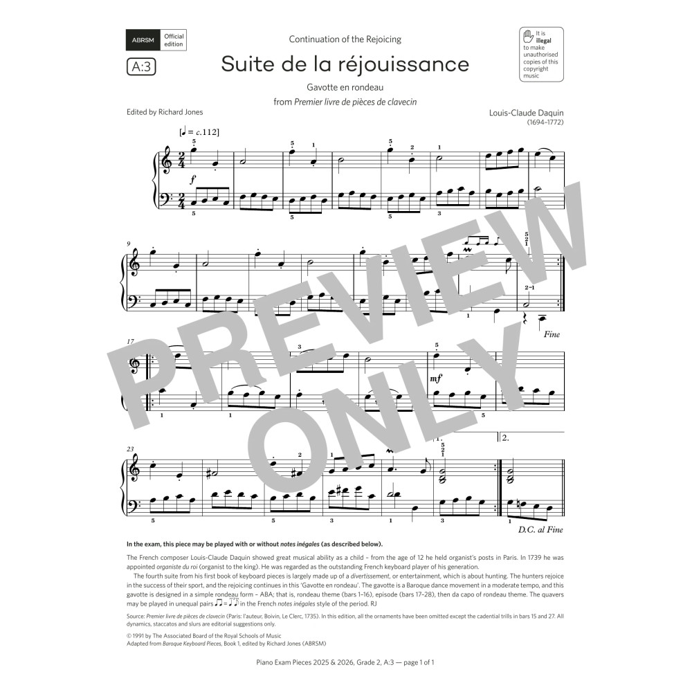 Suite de la réjouissance (Grade 2, list A3, from the ABRSM Piano Syllabus 2025 & 2026)