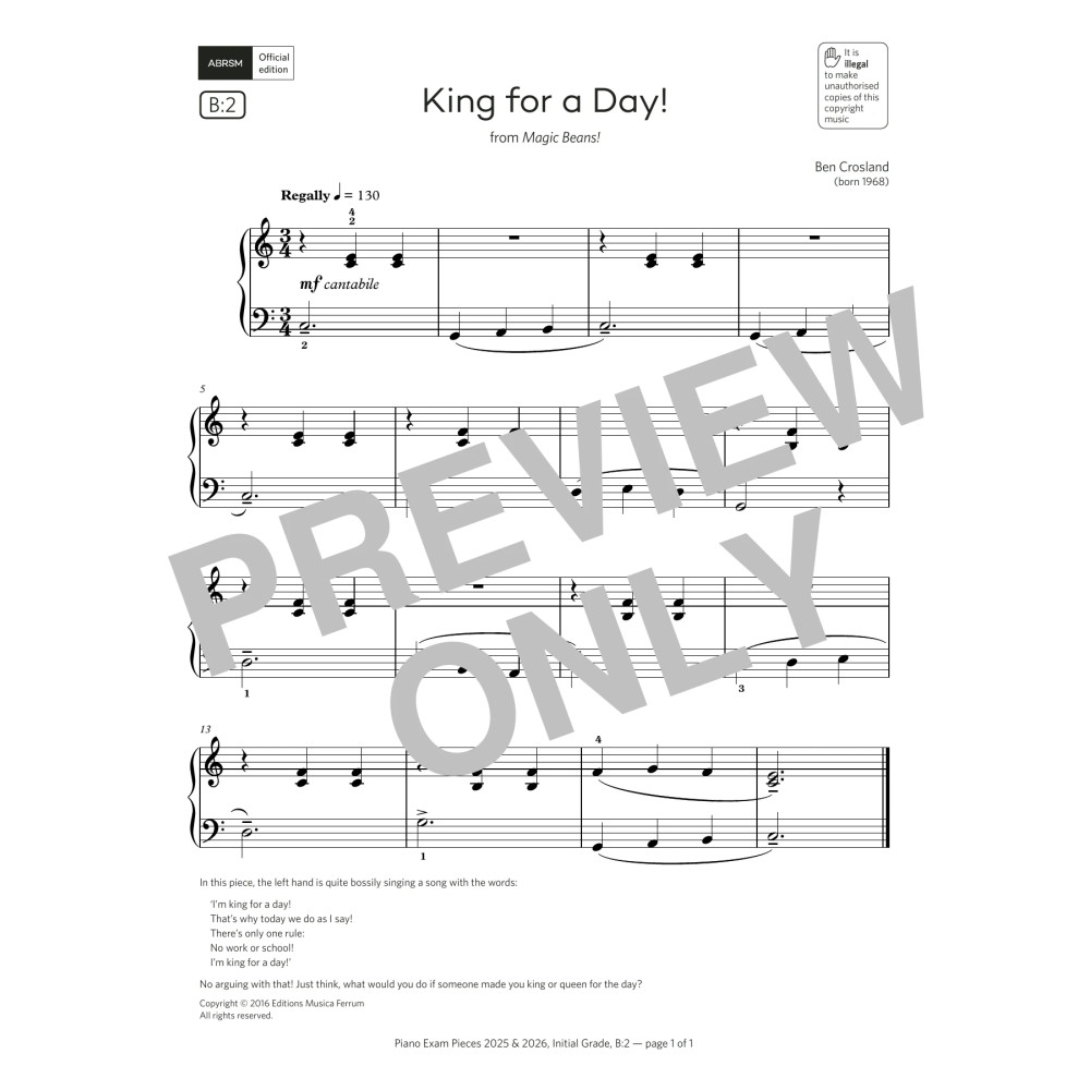 King for a Day! (Grade Initial, list B2, from the ABRSM Piano Syllabus 2025 & 2026)