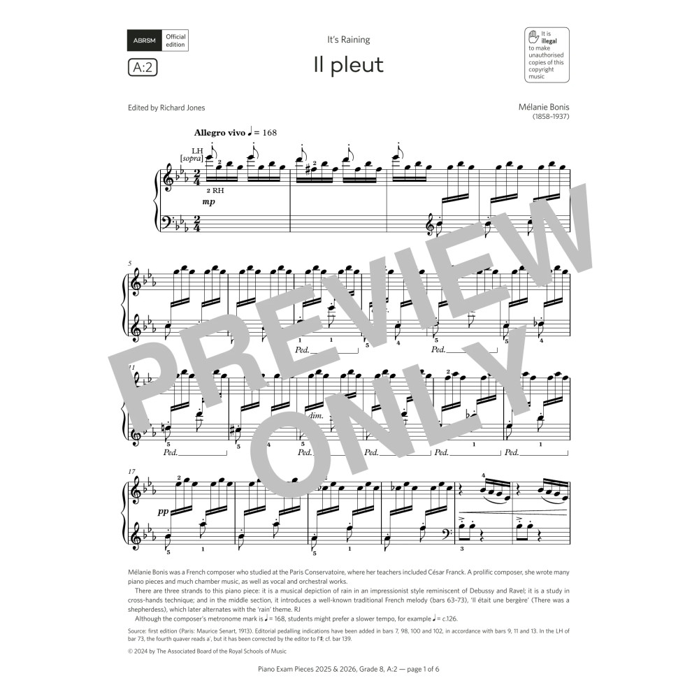 Il pleut (Grade 8, list A2, from the ABRSM Piano Syllabus 2025 & 2026)