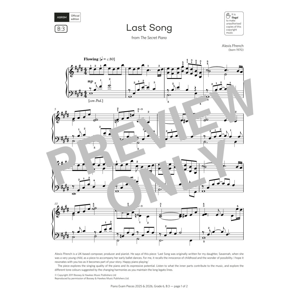Last Song (Grade 6, list B3, from the ABRSM Piano Syllabus 2025 & 2026)