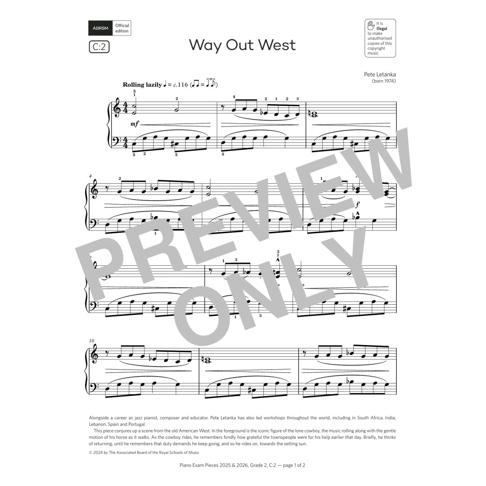 Way Out West (Grade 2, list C2, from the ABRSM Piano Syllabus 2025 & 2026)